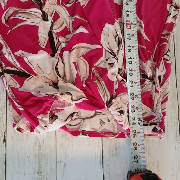 INC Pink Floral Cross Front Blouse Long Sleeve Artsy Granny Chic Med - Picture 7 of 9